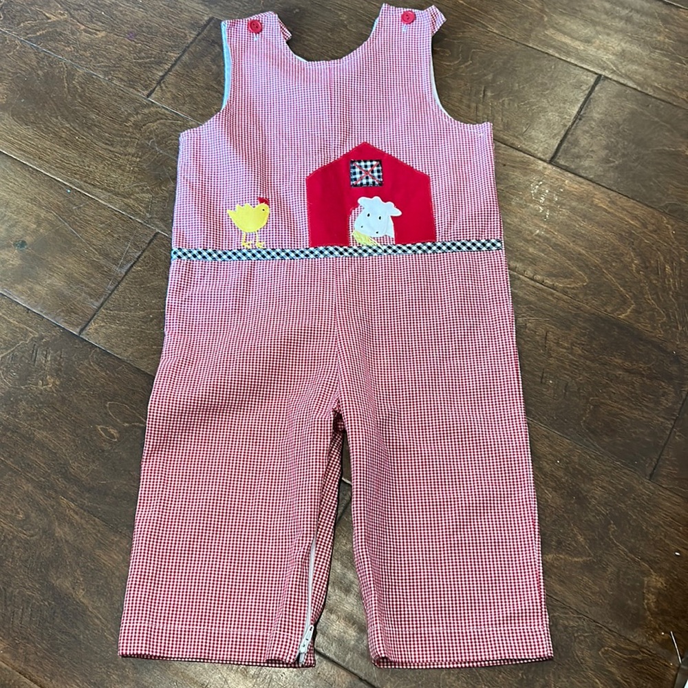 Funtasia ! Too… red and white checked barn yard appliqués jumper size 24